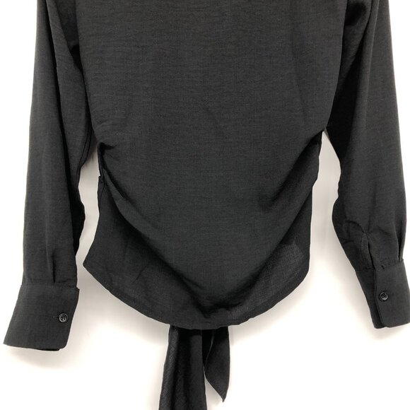 boohoo Black Woven Tie Front plunge neck cropped Shirt size 2 - Picture 9 of 15